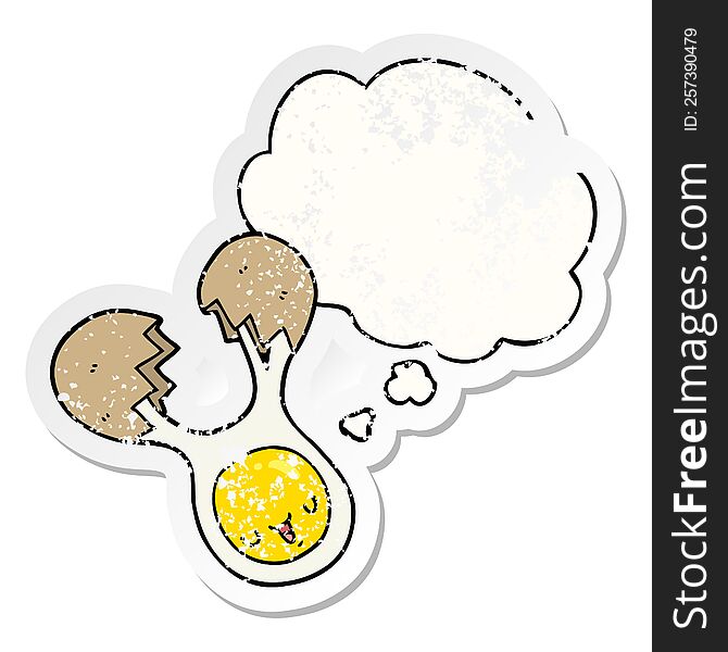 cartoon cracked egg with thought bubble as a distressed worn sticker