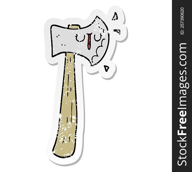 distressed sticker of a cartoon axe