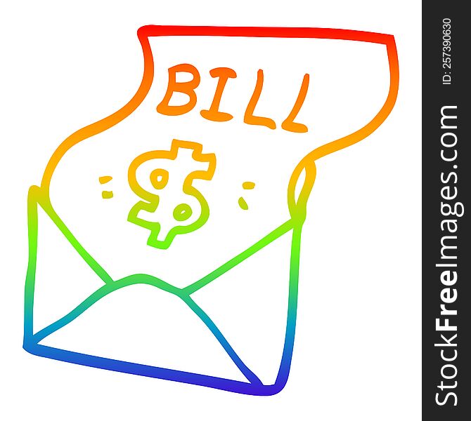 Rainbow Gradient Line Drawing Cartoon Bill In Envelope