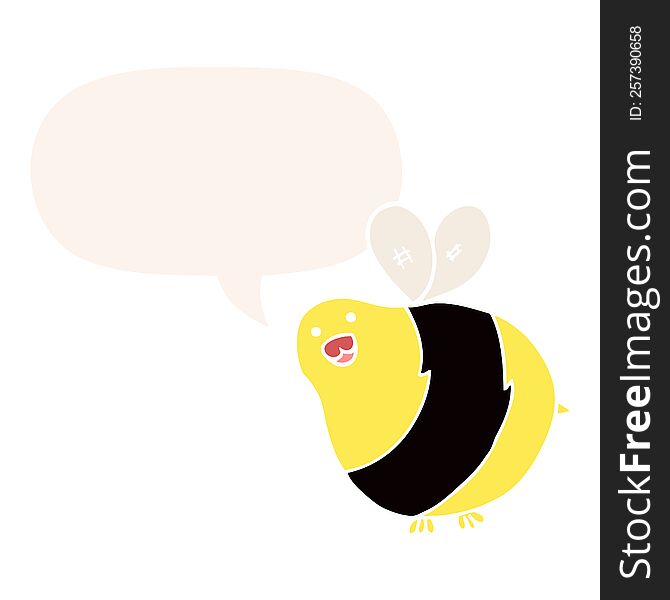 Cartoon Bee And Speech Bubble In Retro Style