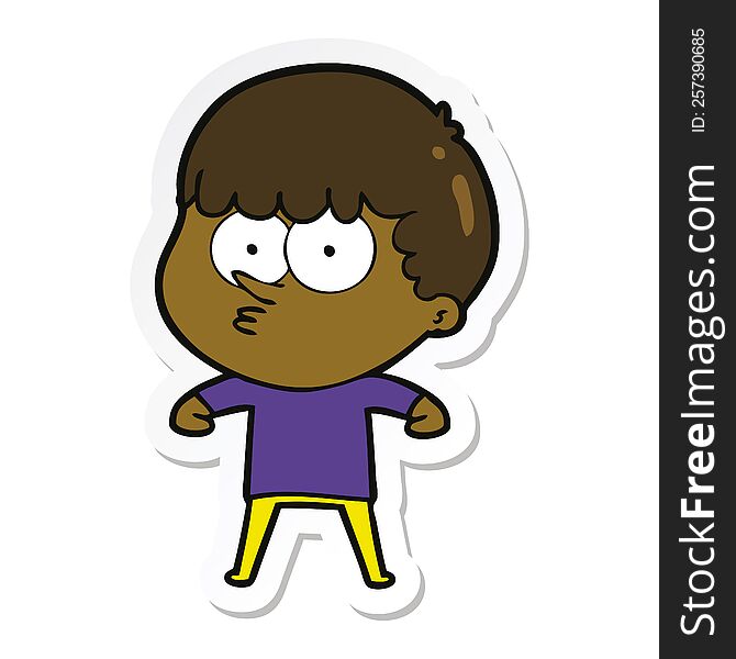 sticker of a cartoon curious boy