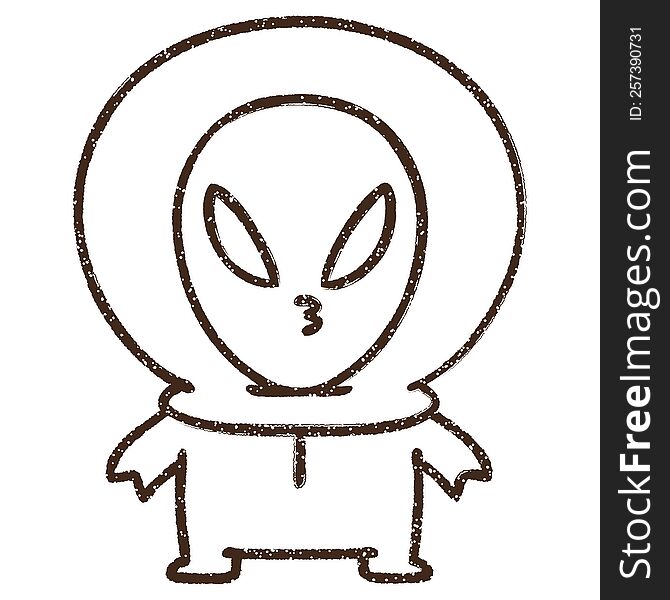 Cute Alien Charcoal Drawing