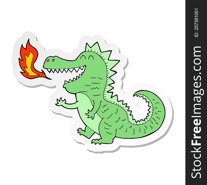 sticker of a cartoon fire breathing dragon