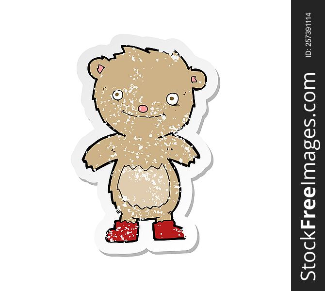 retro distressed sticker of a cartoon teddy bear wearing boots