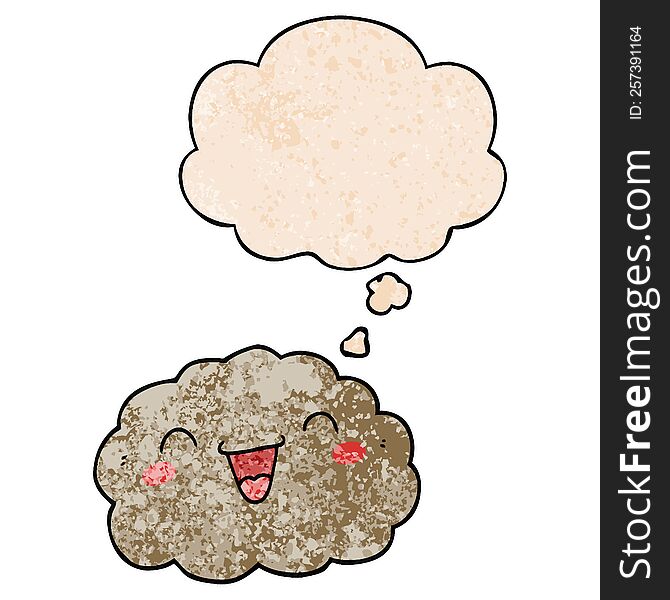 Happy Cartoon Cloud And Thought Bubble In Grunge Texture Pattern Style