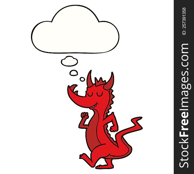 cartoon cute dragon with thought bubble. cartoon cute dragon with thought bubble