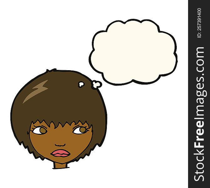 cartoon unhappy girl with thought bubble