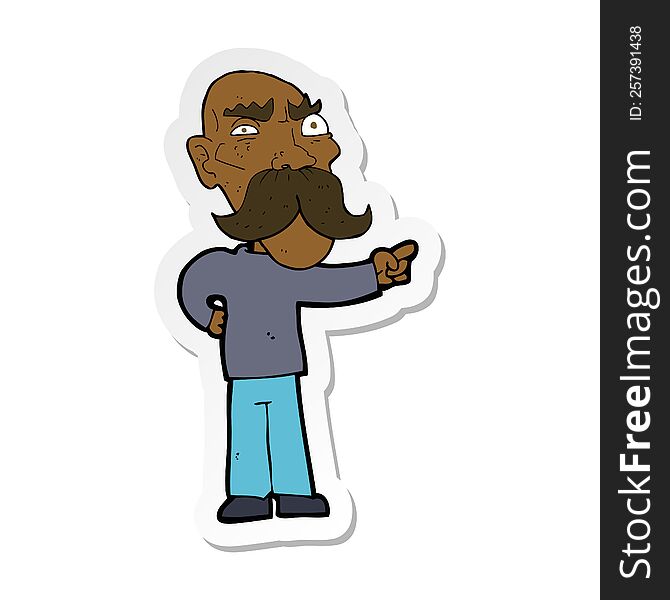 sticker of a cartoon annoyed old man pointing