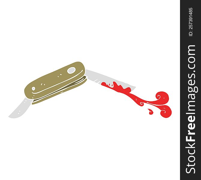 flat color illustration of a cartoon bloody folding knife