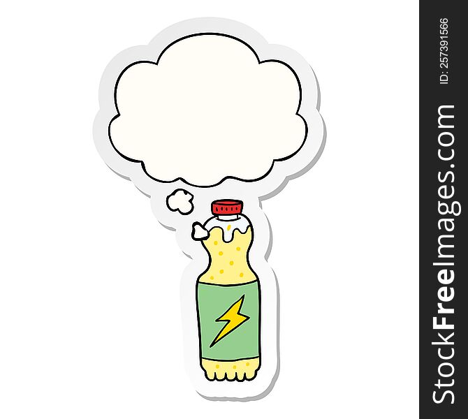 cartoon soda bottle with thought bubble as a printed sticker