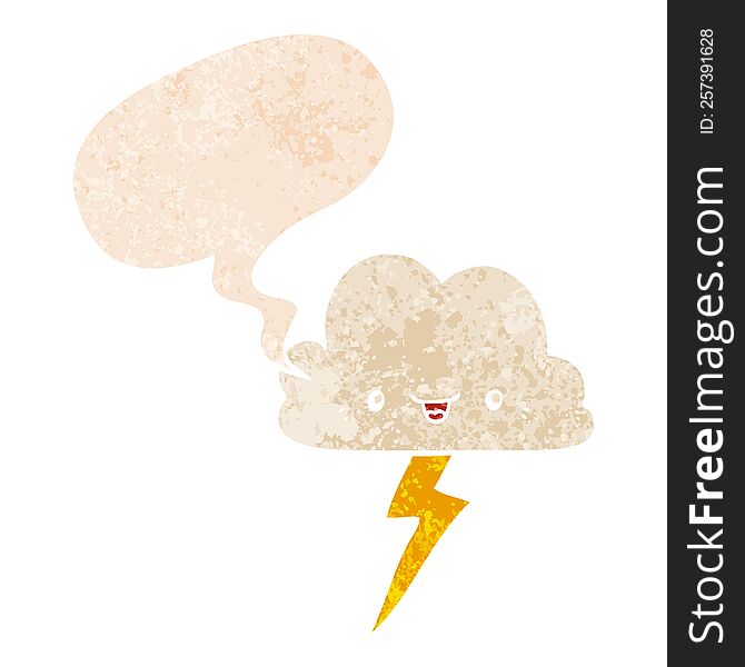 Cartoon Storm Cloud And Speech Bubble In Retro Textured Style