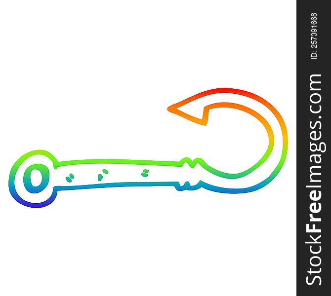 rainbow gradient line drawing of a cartoon fish hook