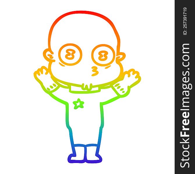 Rainbow Gradient Line Drawing Cartoon Weird Bald Spaceman