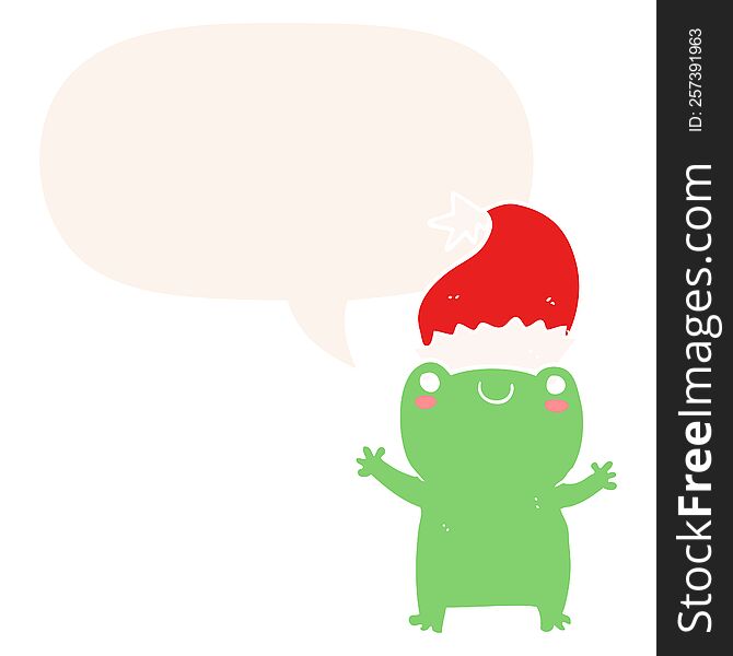 Cute Christmas Frog And Speech Bubble In Retro Style