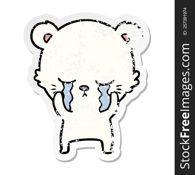 distressed sticker of a crying cartoon polarbear