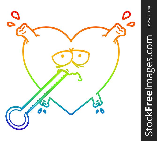 rainbow gradient line drawing of a cartoon unhealthy heart