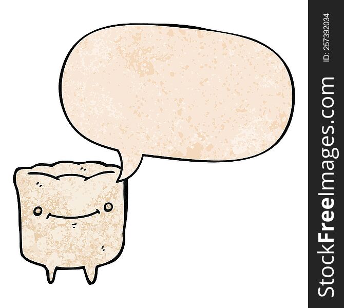 Cartoon Happy Tooth And Speech Bubble In Retro Texture Style
