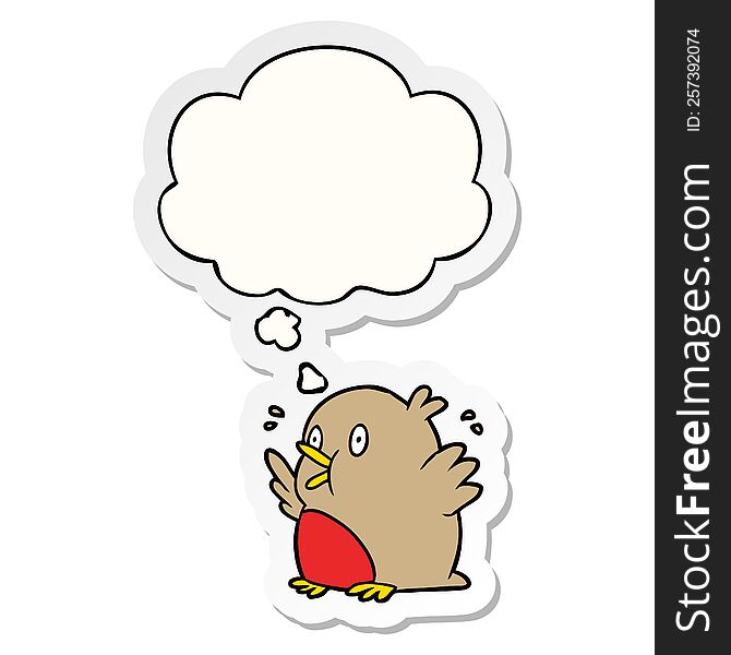 cartoon excited robin with thought bubble as a printed sticker