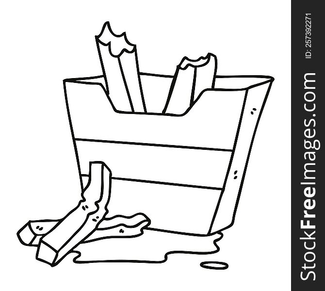 line drawing quirky cartoon french fries. line drawing quirky cartoon french fries