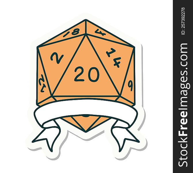 natural 20 critical hit D20 dice roll sticker