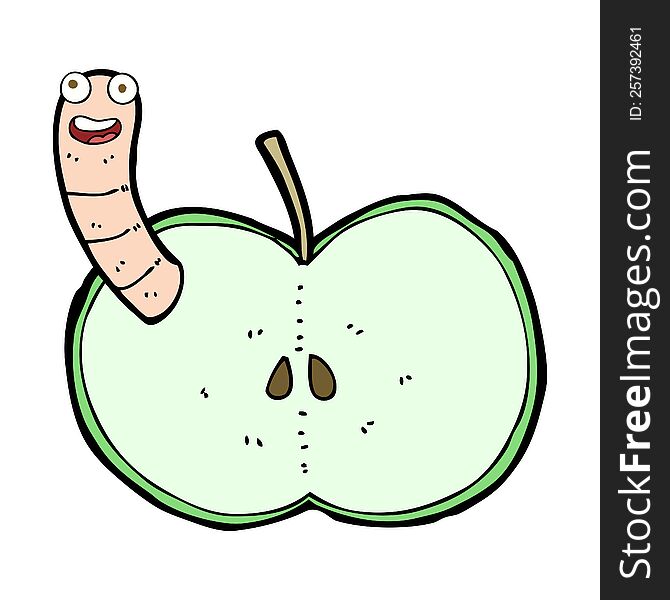 Cartoon Apple With Worm