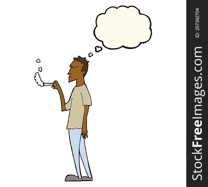 Cartoon Annoyed Smoker With Thought Bubble