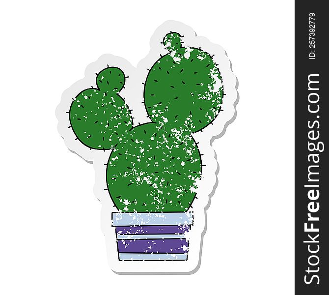 distressed sticker of a quirky hand drawn cartoon cactus