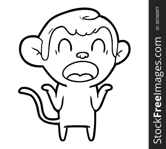 shouting cartoon monkey shrugging shoulders. shouting cartoon monkey shrugging shoulders