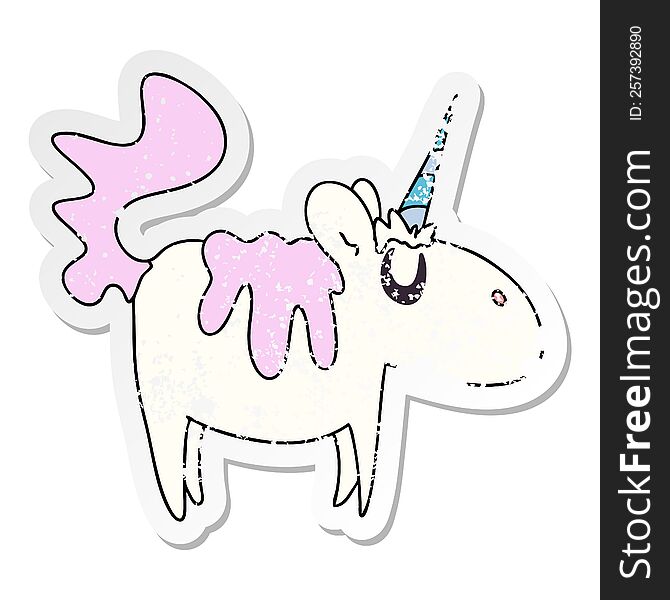 Distressed Sticker Of A Quirky Hand Drawn Cartoon Unicorn