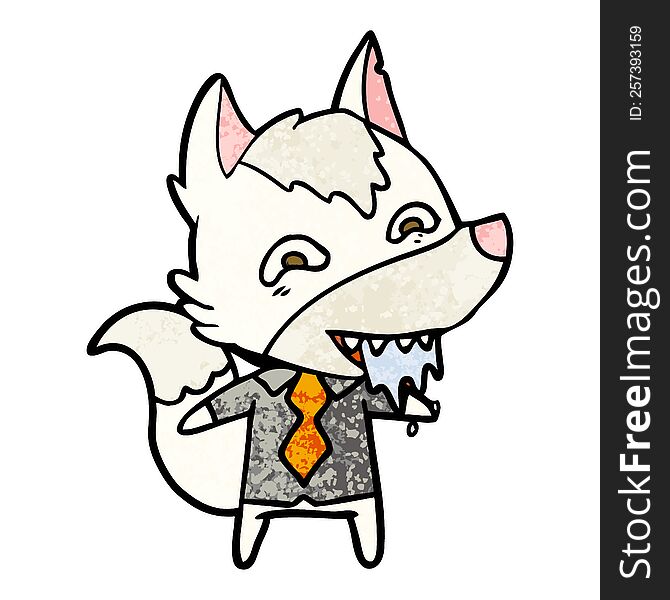 cartoon hungry wolf in office clothes. cartoon hungry wolf in office clothes