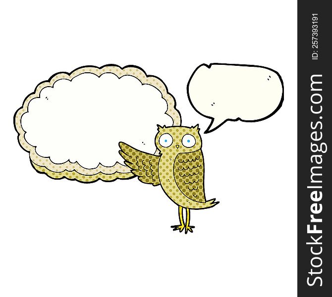 Comic Book Speech Bubble Cartoon Owl Pointing