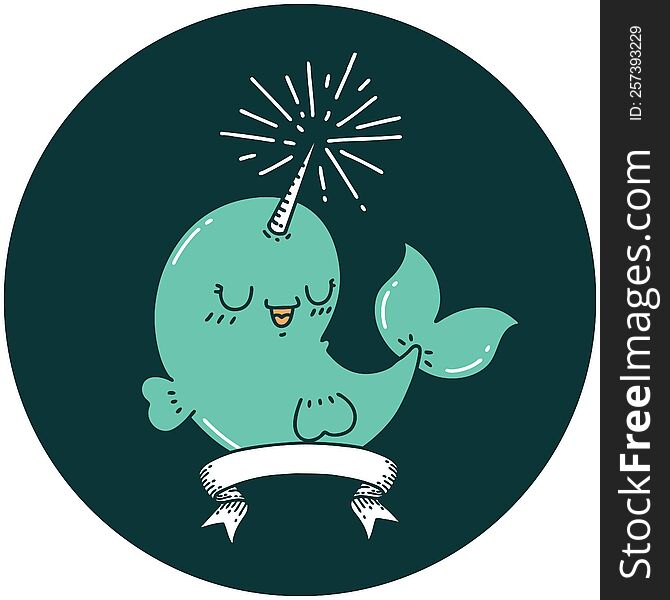 Icon Of Tattoo Style Happy Narwhal