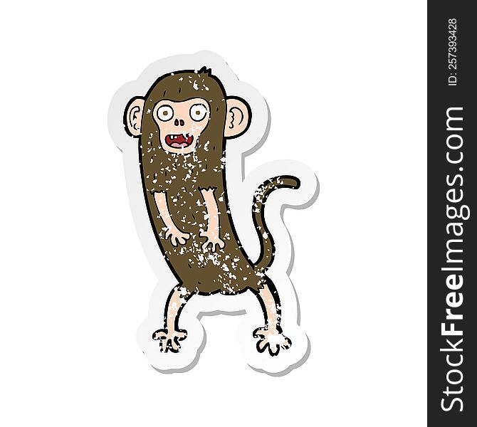 Retro Distressed Sticker Of A Cartoon Crazy Monkey