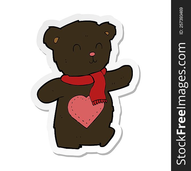 sticker of a cartoon white teddy bear with love heart
