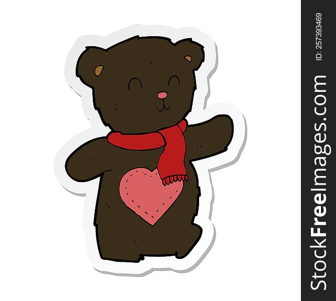 Sticker Of A Cartoon White Teddy Bear With Love Heart