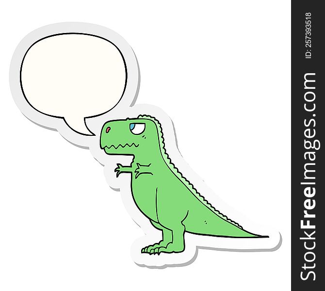 cartoon dinosaur with speech bubble sticker. cartoon dinosaur with speech bubble sticker