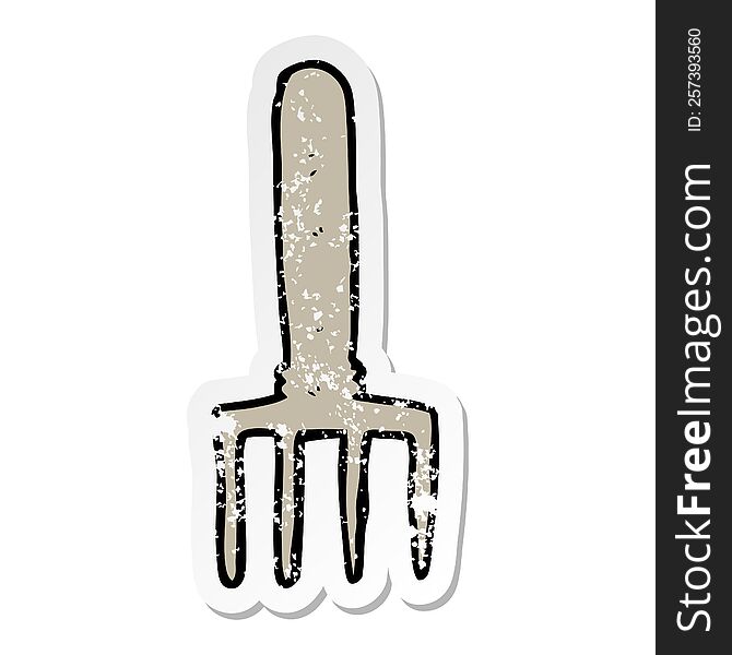 distressed sticker of a cartoon fork