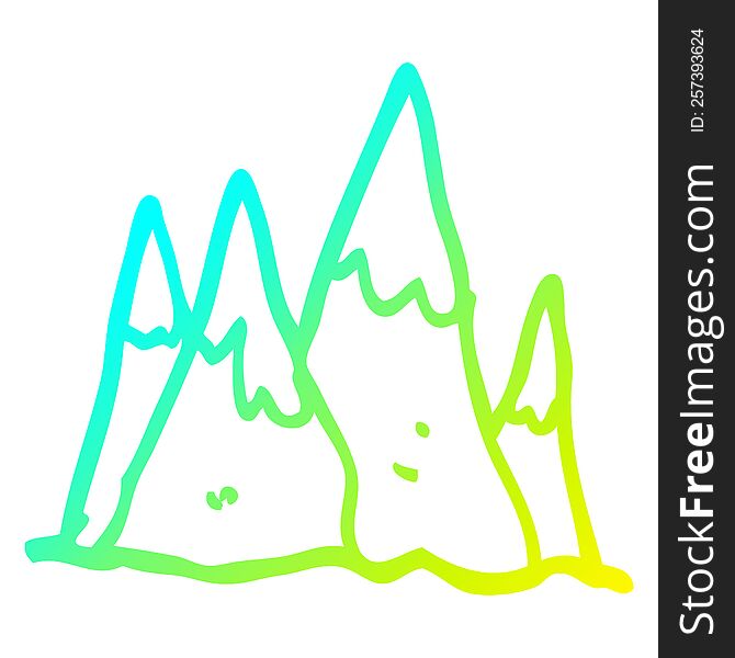 cold gradient line drawing of a cartoon mountain range