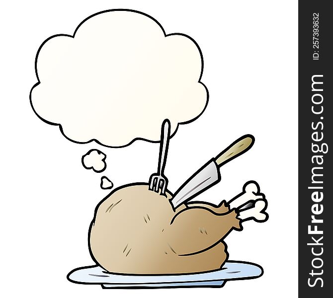 cartoon turkey with thought bubble in smooth gradient style