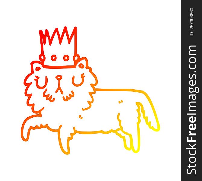 Warm Gradient Line Drawing Cartoon Cat Wearing Crown