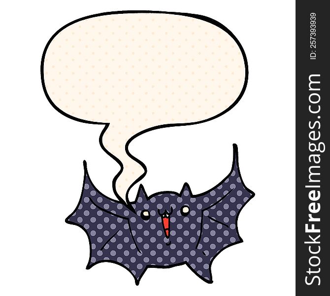 Cartoon Happy Vampire Bat And Speech Bubble In Comic Book Style