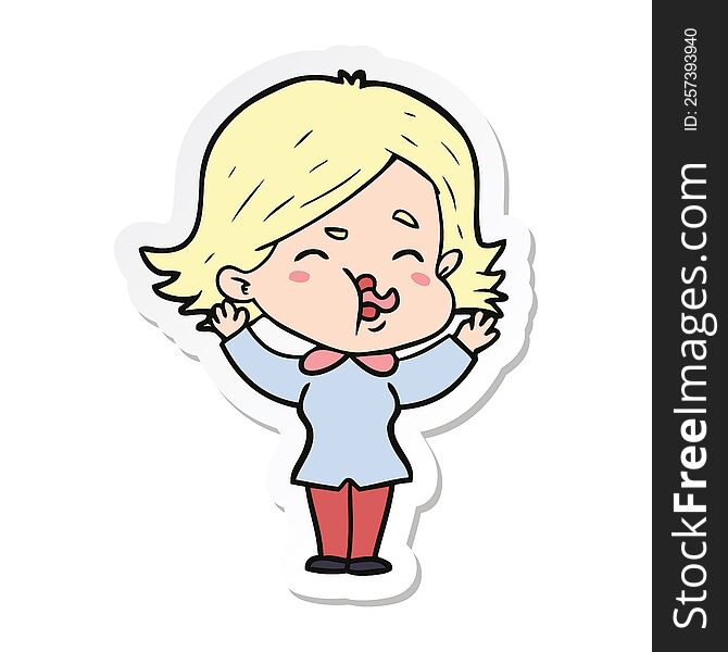 Sticker Of A Cartoon Girl Pulling Face