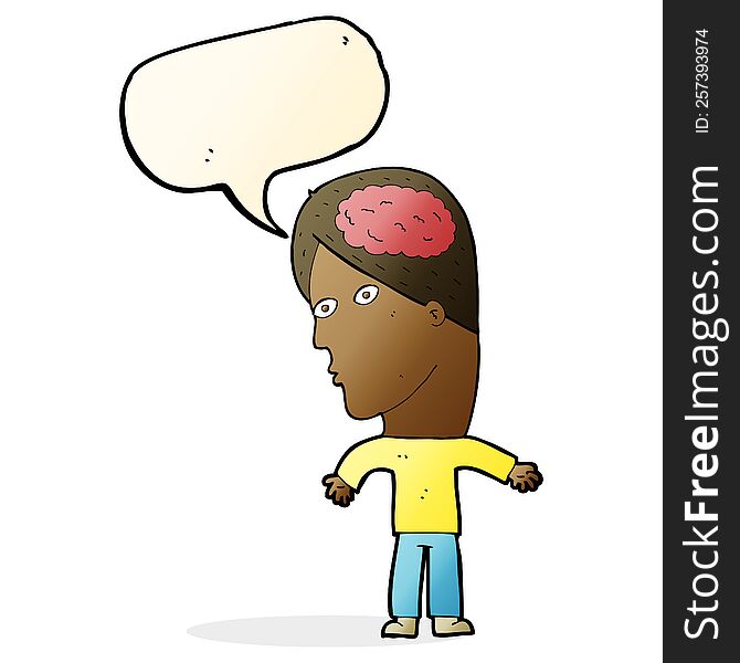 Cartoon Man With Brain Symbol With Speech Bubble