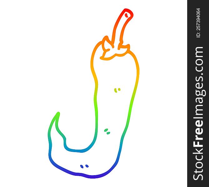 rainbow gradient line drawing of a cartoon red hot chilli pepper