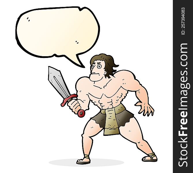 cartoon fantasy hero man with speech bubble