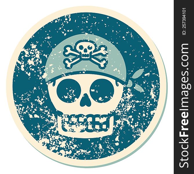 iconic distressed sticker tattoo style image of a pirate skull. iconic distressed sticker tattoo style image of a pirate skull