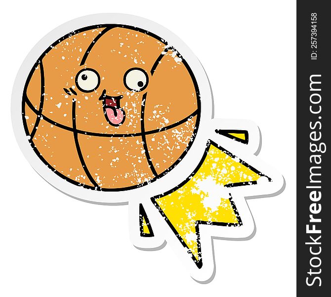 distressed sticker of a cute cartoon basketball