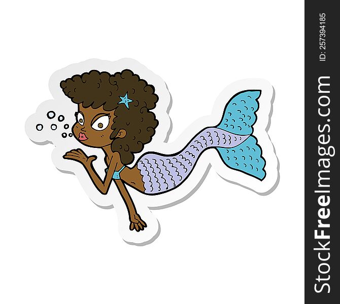sticker of a cartoon mermaid blowing kiss