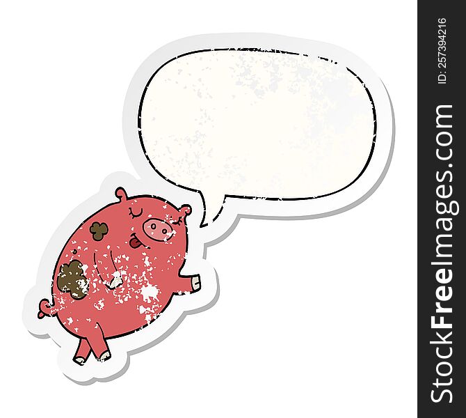 Cartoon Dancing Pig And Speech Bubble Distressed Sticker