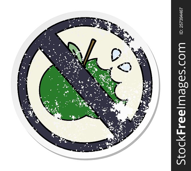 distressed sticker of a cute cartoon no eating sign